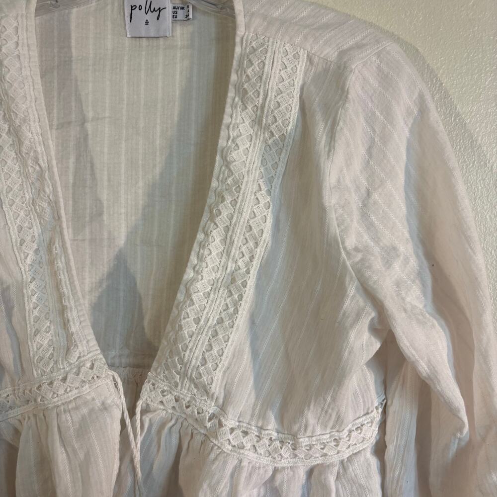 White Polly Blouse With Lace Detail‎ 100% Cotton Crop
